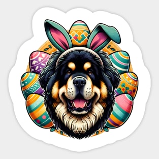 Tibetan Mastiff Celebrates Easter with Bunny Ears Sticker